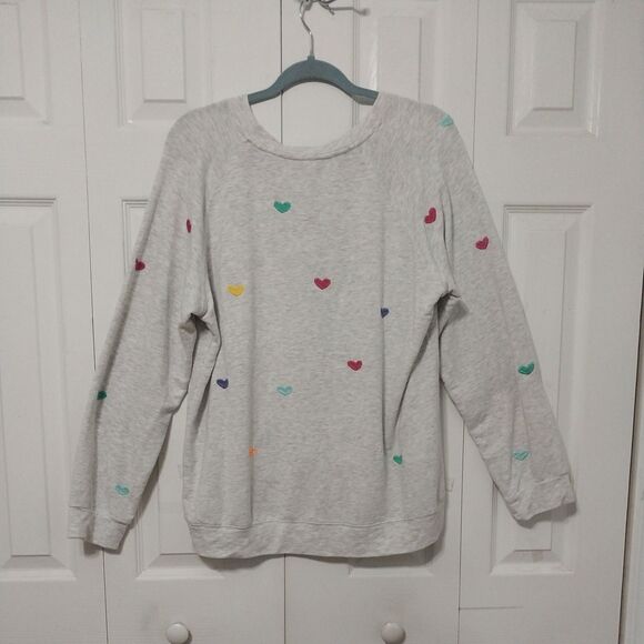 Philosophy Women's XL- Long Sleeve Sweatshirt  Grey With Embroidered Hearts - Picture 5 of 5